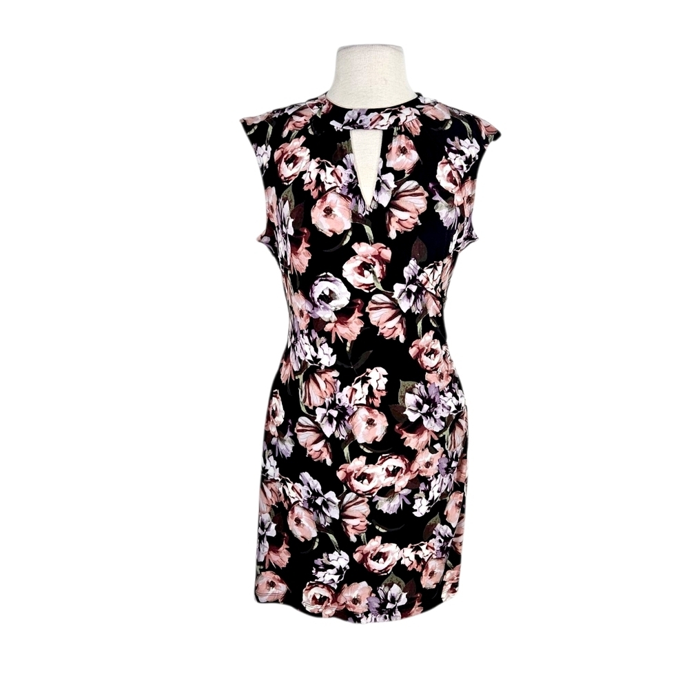 Cache Black & Pink Floral Capped Sleeve Dress